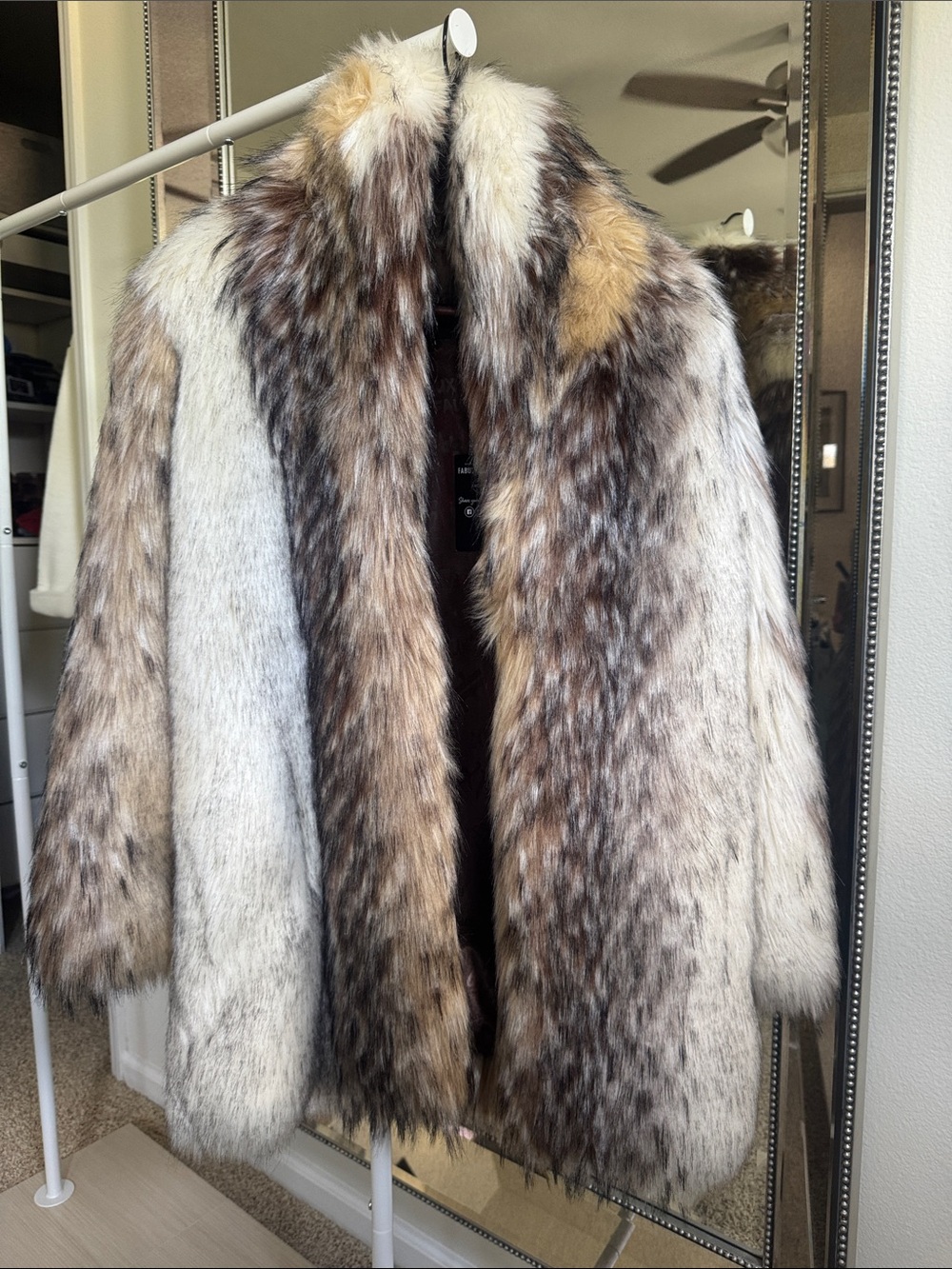 Fabulous Furs Artic Wolf Faux Fur Shawl Collar Coat